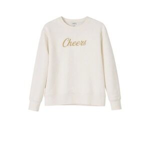 J. Crew Cheers Gold Embroidered Crewneck Sweatshirt Cream Fleece XL